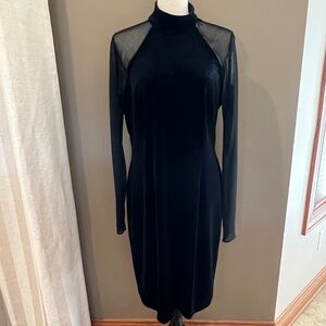 J.R. Nites by Caliendo Women's Evening Black Velvet Dress Sheer Sleeve, Size 14